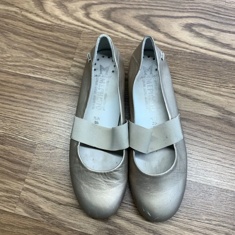 MEPHISTO‎ Baline Leather Mary Jane Flat Shoes (Gold/Tan) Women's US 6 EU 3.5